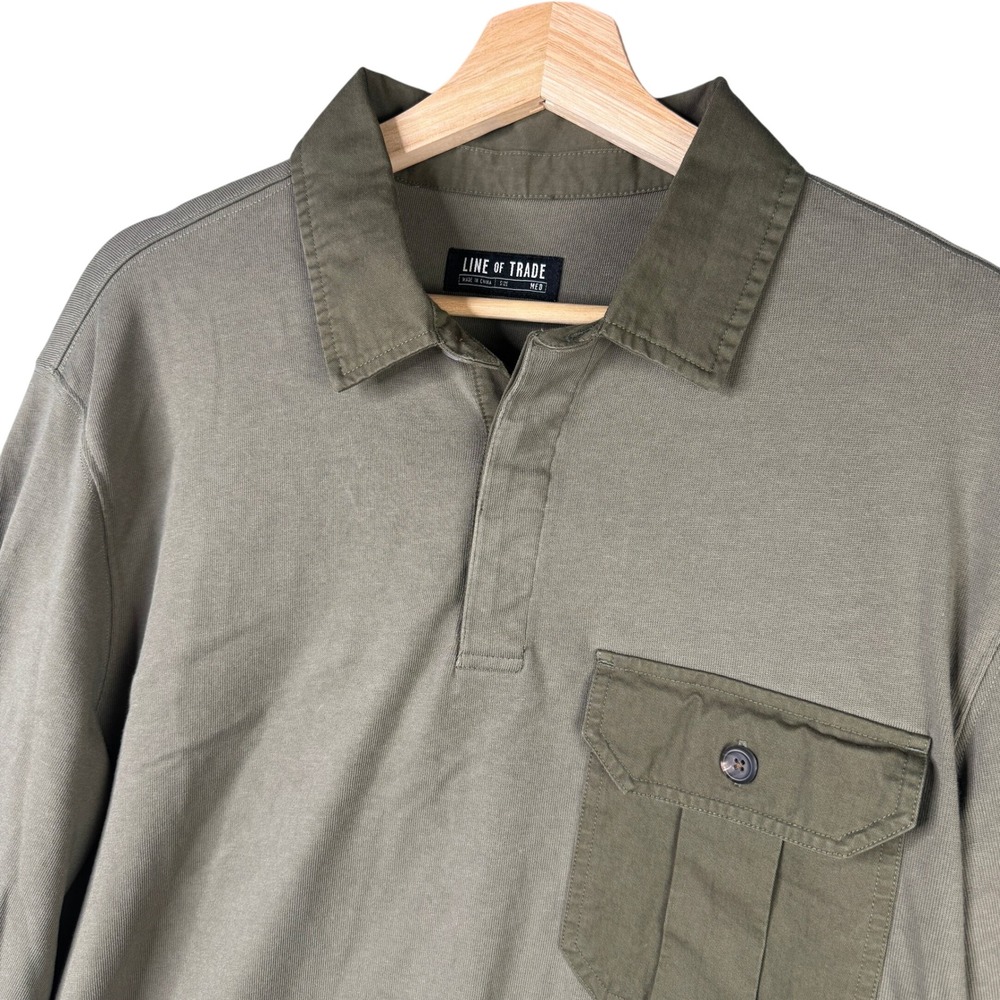 Line of Trade The Starboard Rugby Shirt Olive Green Long Sleeve Mens Medium